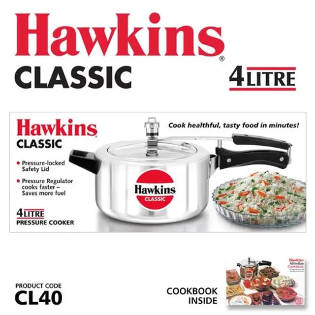 Hawkins Classic Aluminium Inner Lid Pressure Cooker - With Handle, Silver, CL40, 4 l-3.webp
